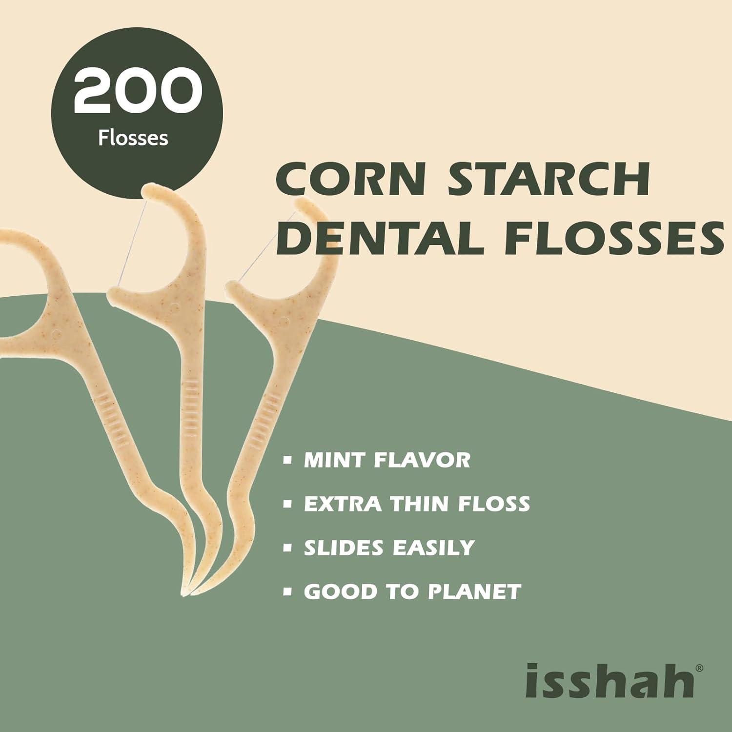 Natural Dental Floss Picks – 200 Count – PETA Approved, BPA Free, Vegan, Sustainable, Eco Friendly, Natural Dental Flossers by Isshah (Charcoal)(Mint)
