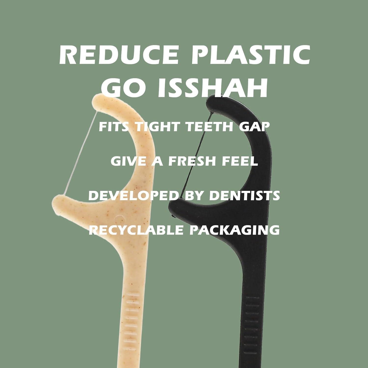 Natural Dental Floss Picks – 200 Count – PETA Approved, BPA Free, Vegan, Sustainable, Eco Friendly, Natural Dental Flossers by Isshah (Charcoal)(Mint)