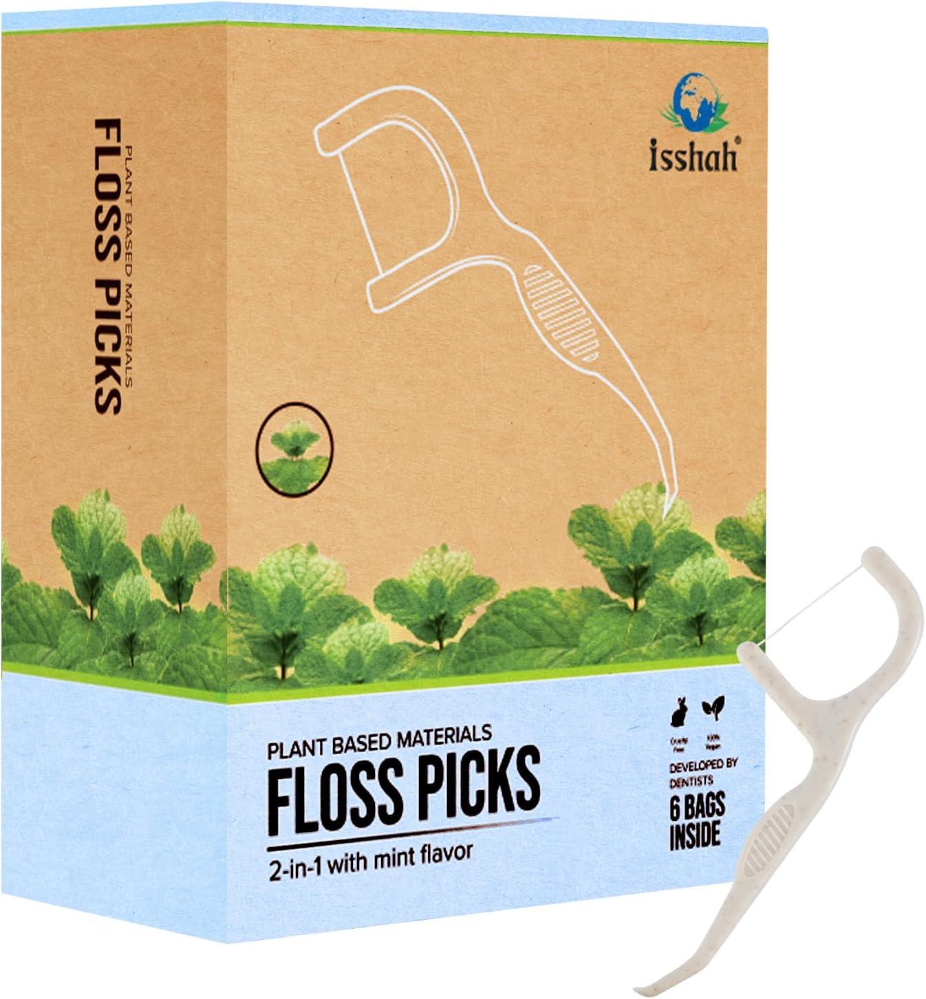 Floss Picks (300 Count) – Plant Based Dental Floss Picks for Superior Oral Care, Dental Hygiene, and Gum Health, Cruelty Free Tooth Floss Picks Single Thread (Mint)(Mint)