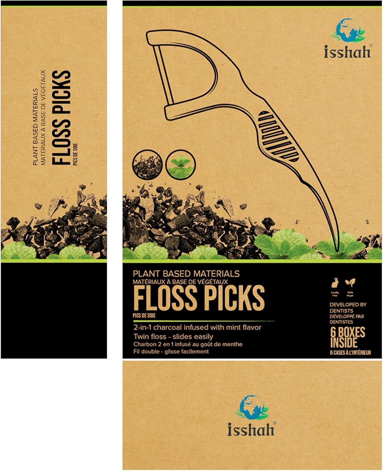 Plant Based Dental Floss Picks (300 Count) – Freshlock EcoPouch, Plant Based, Vegan, Eco Friendly, Sustainable Dental Flossers – Twin Floss (Charcoal)