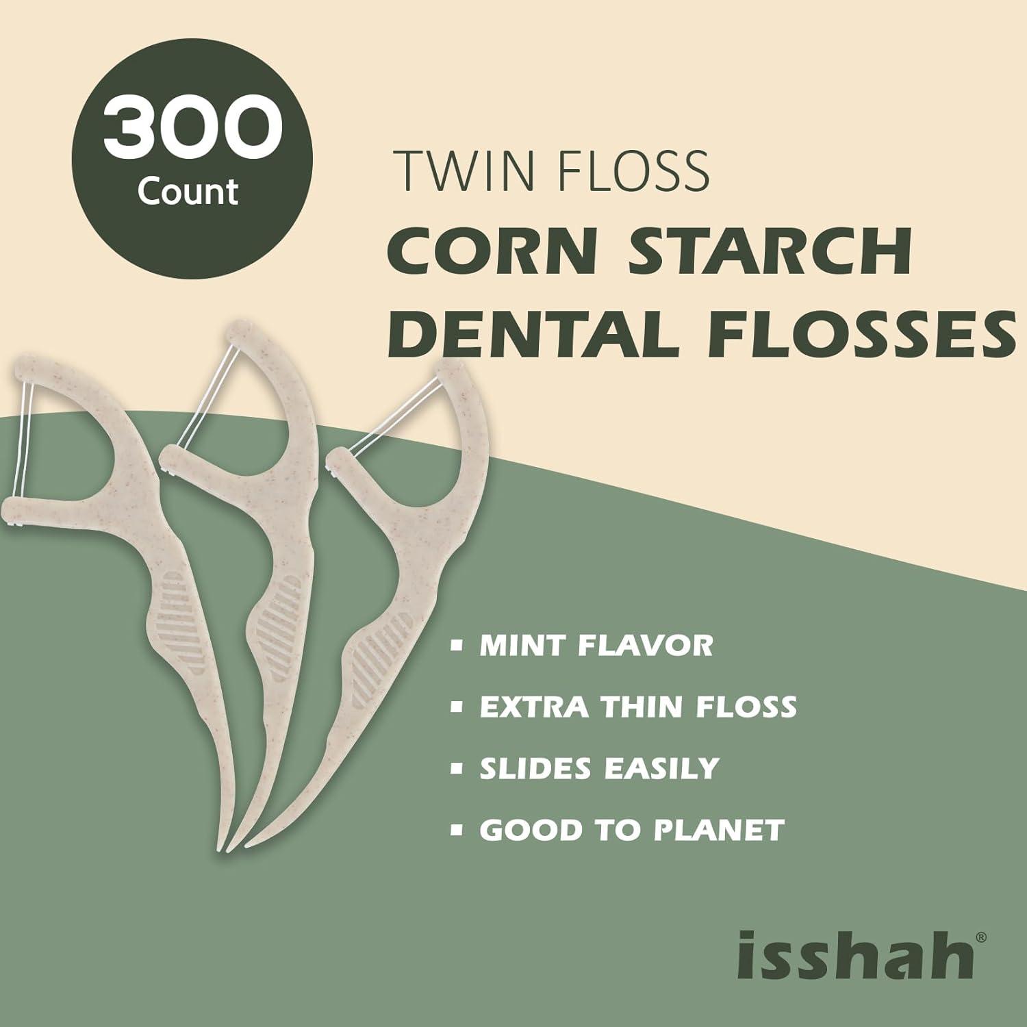 Natural Dental Floss Picks (300 Count) – Kraft Paper Box Packaging, Plant Based, PETA Approved Vegan, Eco Friendly, Sustainable Dental Flossers – Twin Floss (Charcoal)(Mint)