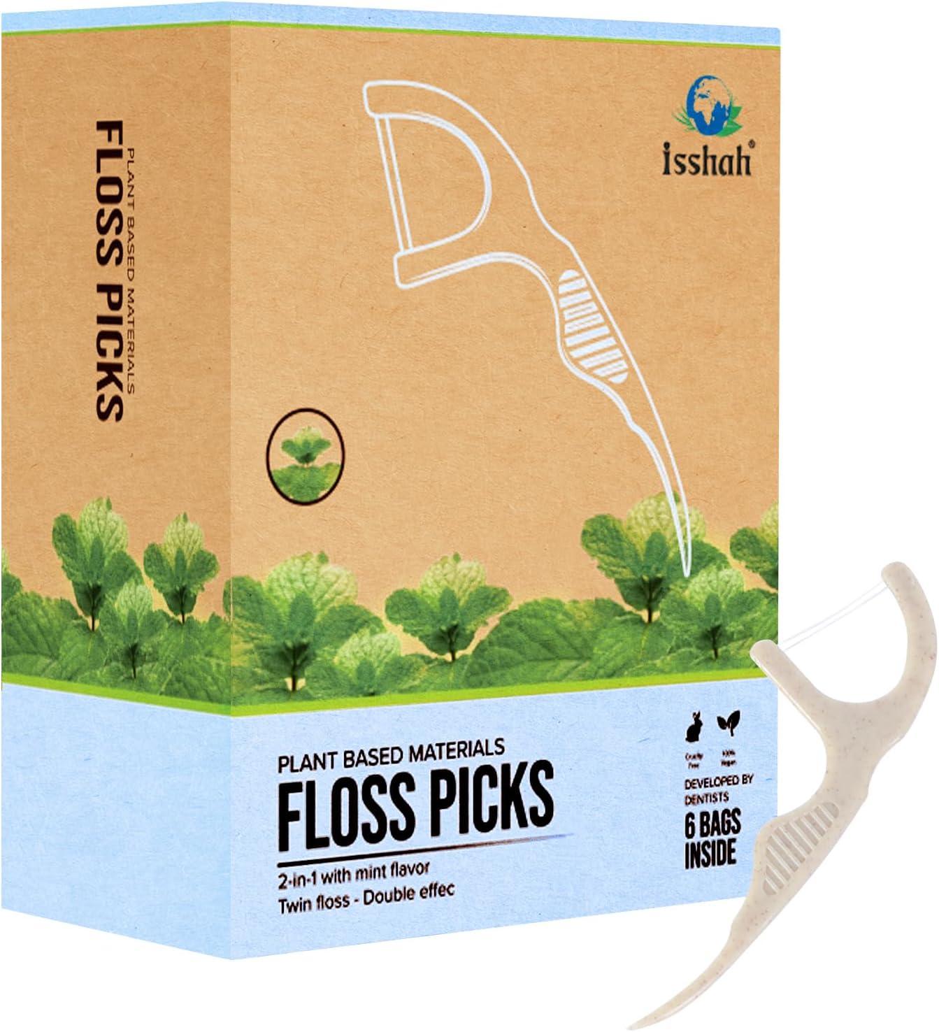 Plant Based Dental Floss Picks (300 Count) – Freshlock EcoPouch, Plant Based, Vegan, Eco Friendly, Sustainable Dental Flossers – Twin Floss (Mint)