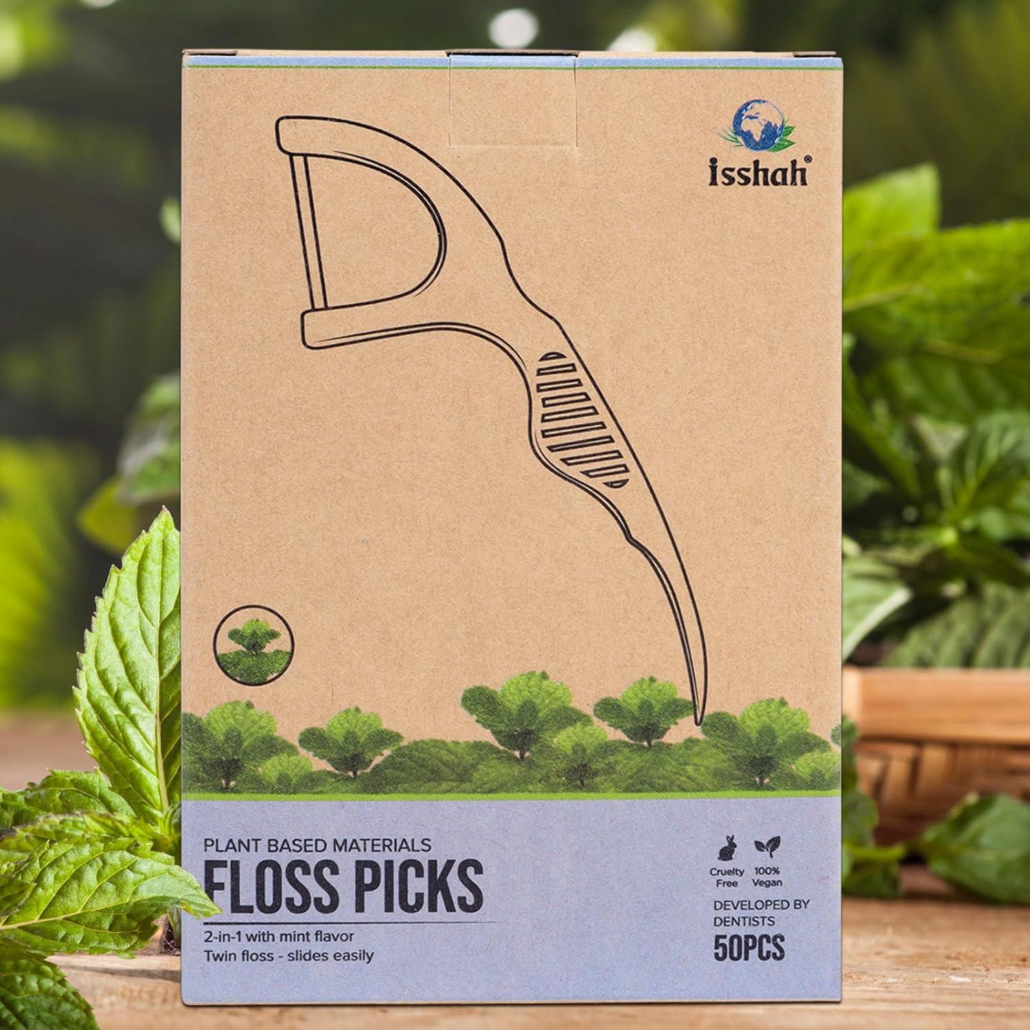 Plant Based Dental Floss Picks (300 Count) – Freshlock EcoPouch, Plant Based, Vegan, Eco Friendly, Sustainable Dental Flossers – Twin Floss (Mint)