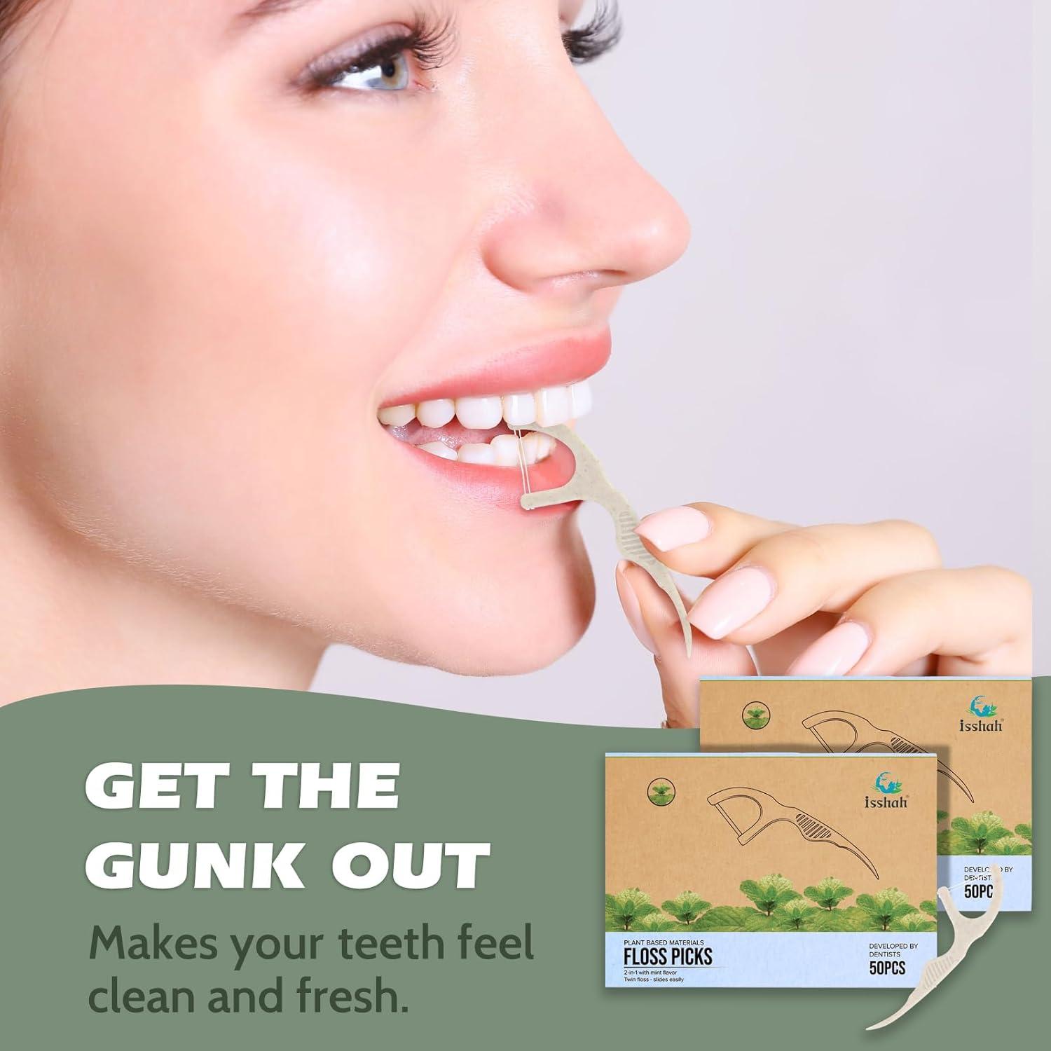 Natural Dental Floss Picks (100 Count) – Vegan, Eco Friendly, Sustainable Dental Flossers – Twin Floss (Mint)(Mint)