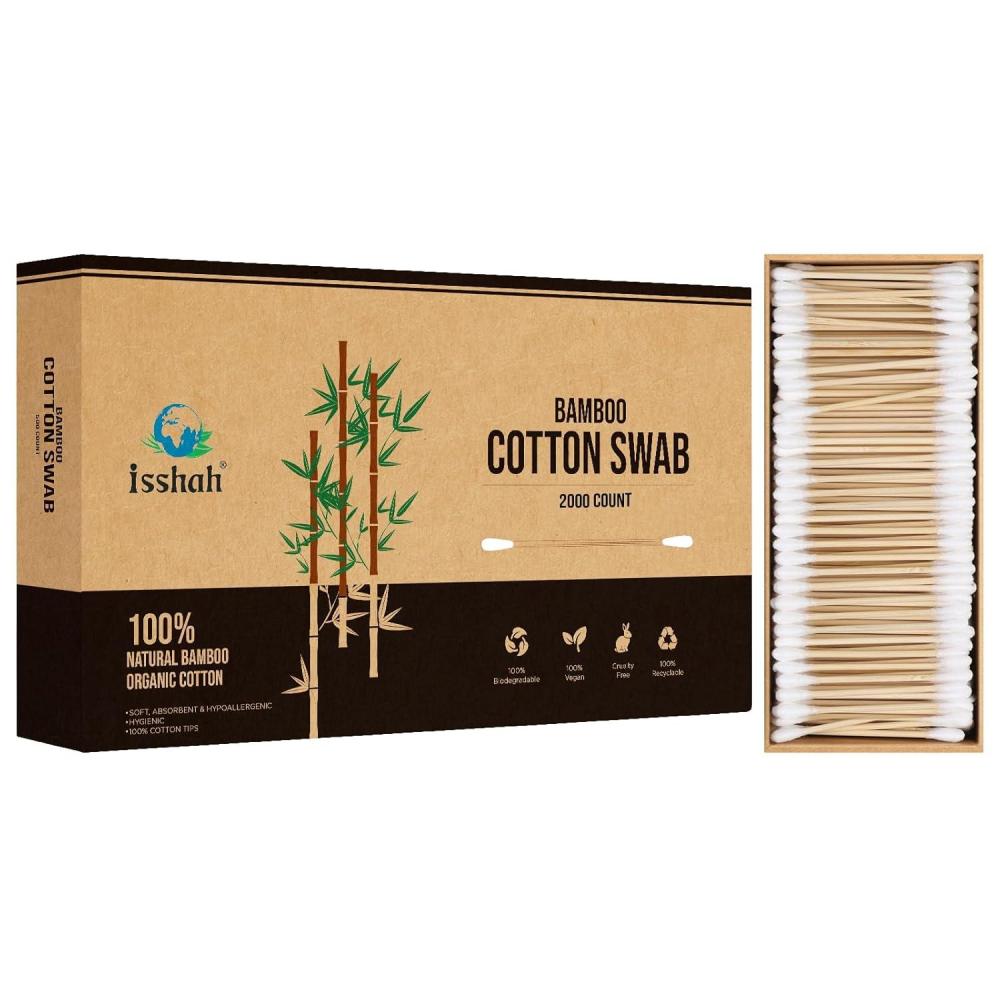 Bamboo Cotton Swabs – 2000 Count – FSC Certified and PETA Approved, Eco Friendly Double Tips, Plastic Free Ear Sticks, All Natural 100% Biodegradable Organic Cotton Buds by Isshah(2000 Count (Pack of 1))