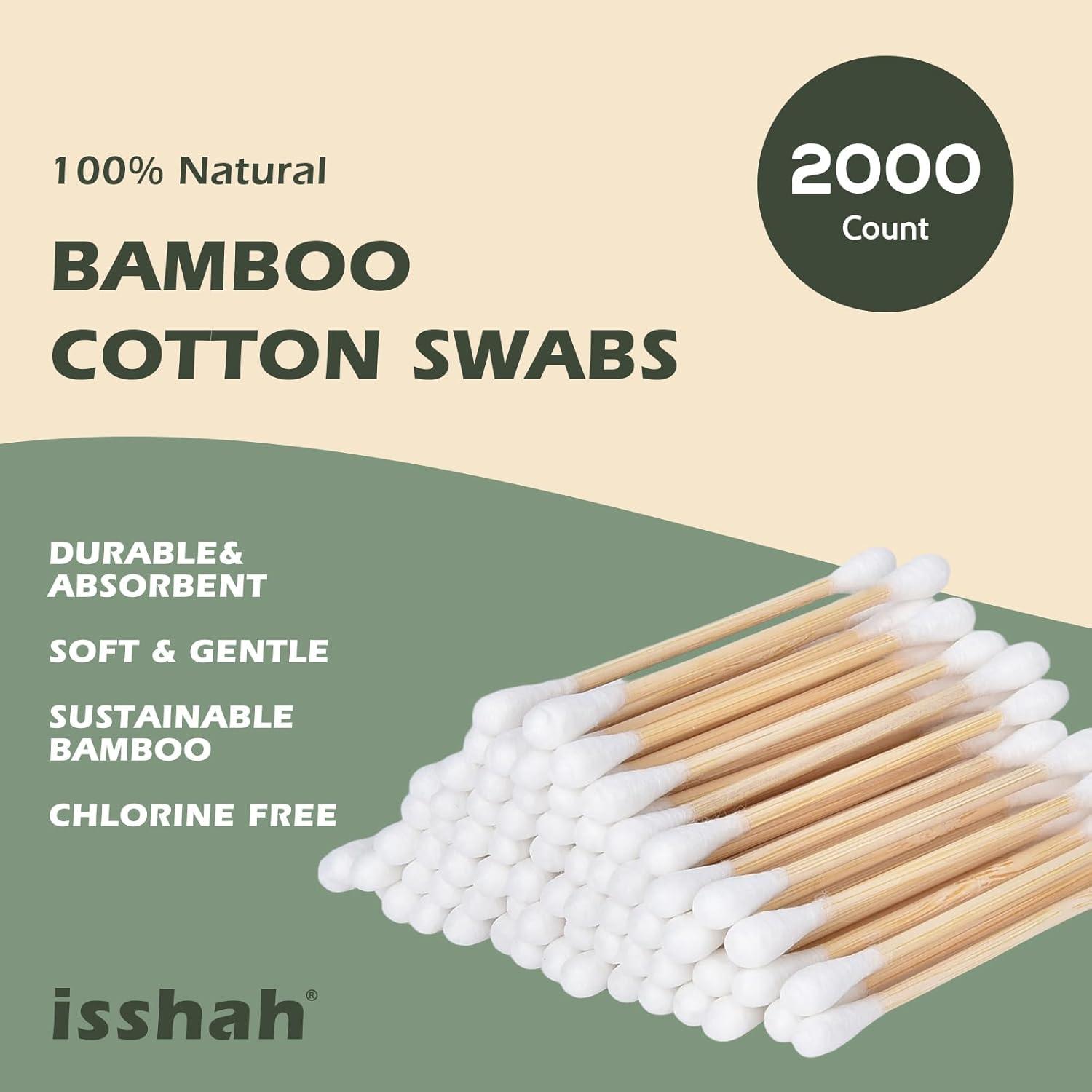Bamboo Cotton Swabs – 2000 Count – FSC Certified and PETA Approved, Eco Friendly Double Tips, Plastic Free Ear Sticks, All Natural 100% Biodegradable Organic Cotton Buds by Isshah(2000 Count (Pack of 1))