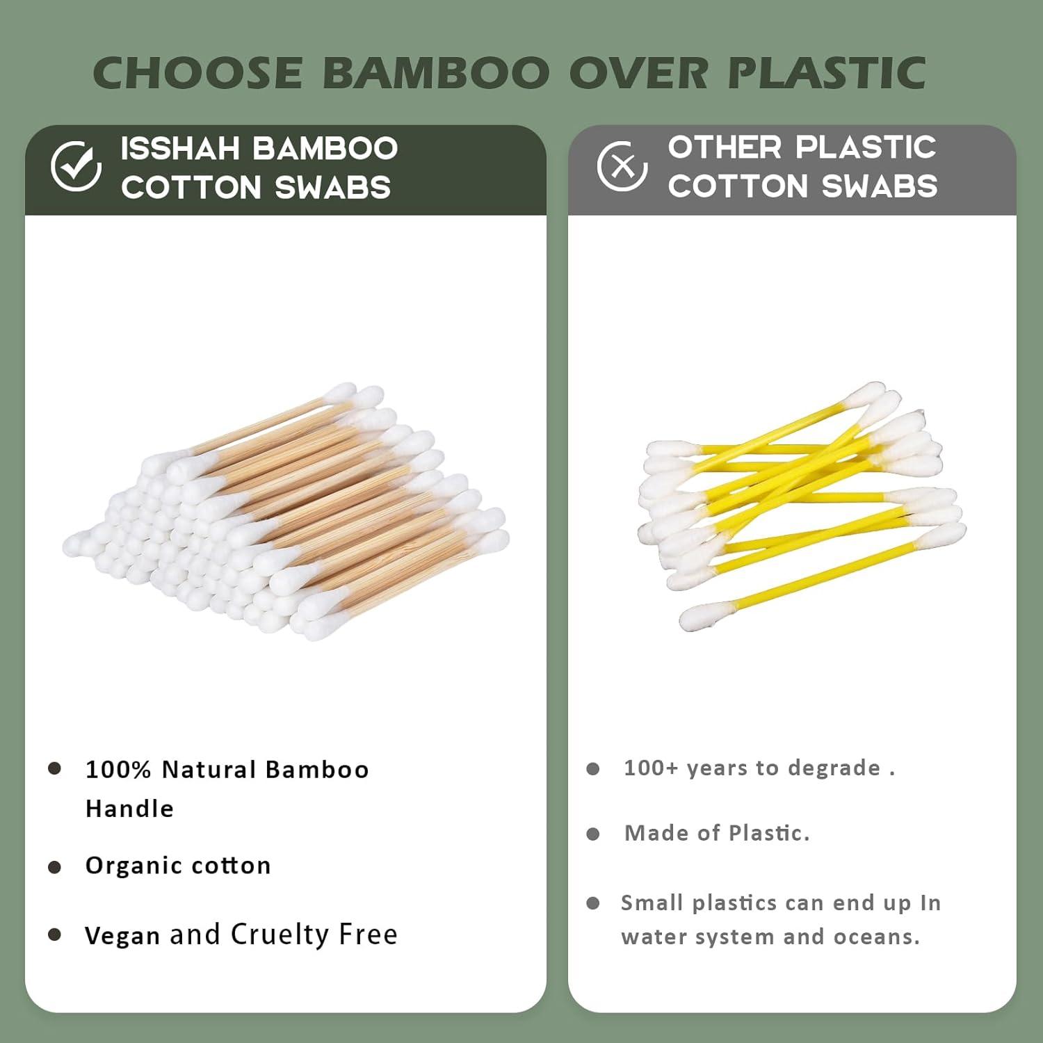Bamboo Cotton Swabs – 2000 Count – FSC Certified and PETA Approved, Eco Friendly Double Tips, Plastic Free Ear Sticks, All Natural 100% Biodegradable Organic Cotton Buds by Isshah(2000 Count (Pack of 1))
