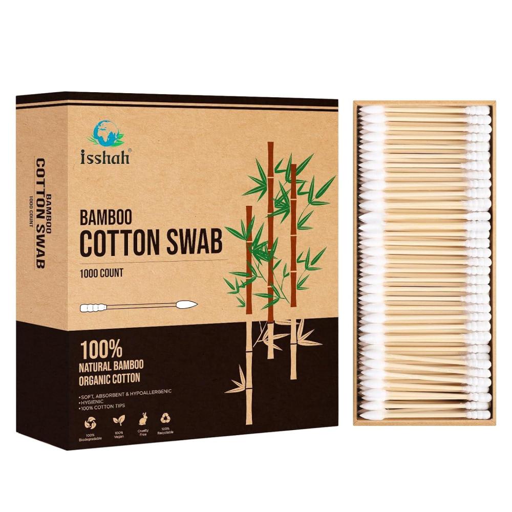 Bamboo Cotton Swabs – 2000 Count – FSC Certified and PETA Approved, Eco Friendly Double Tips, Plastic Free Ear Sticks, All Natural 100% Biodegradable Organic Cotton Buds by Isshah(Pointed & Spiral 1000 Count)