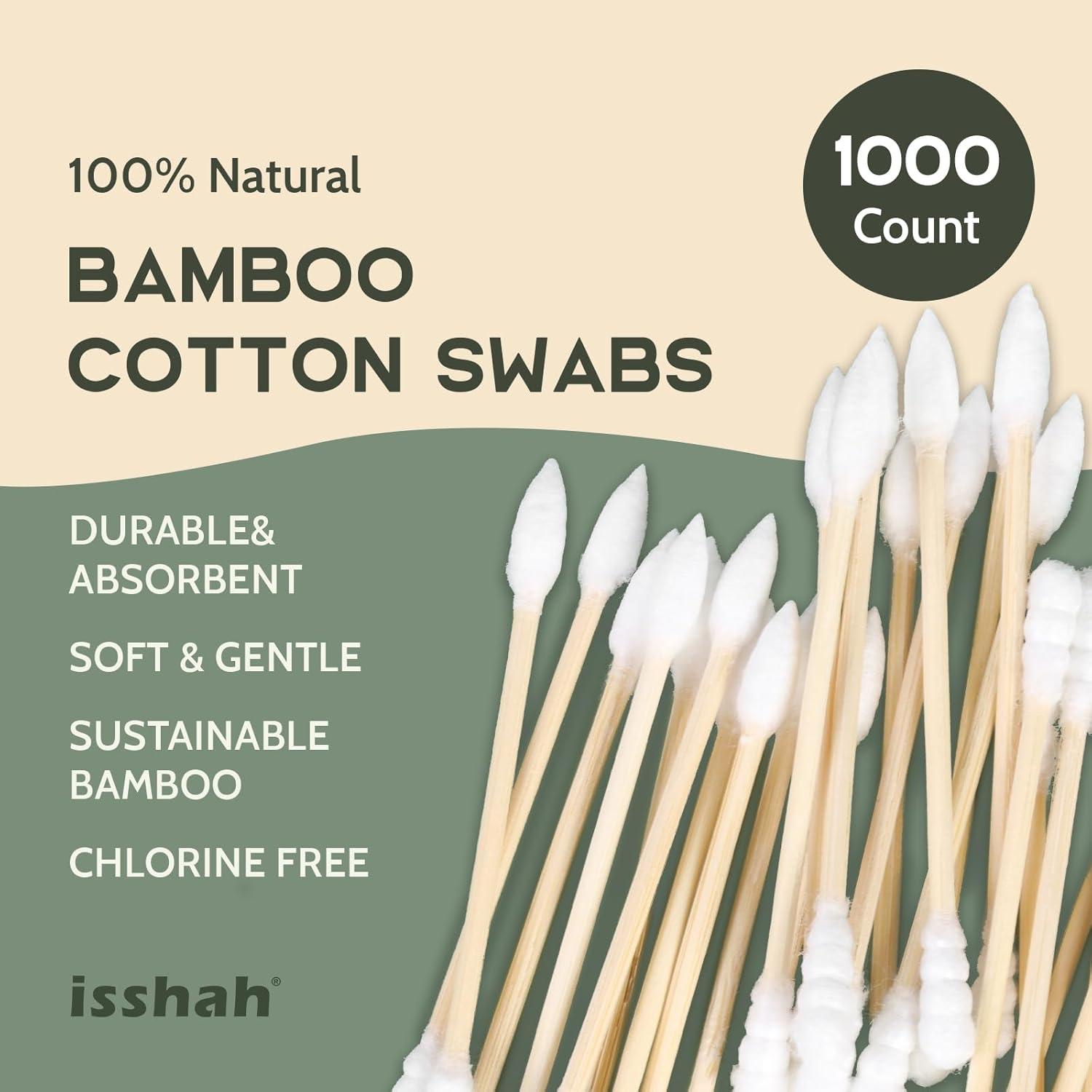 Bamboo Cotton Swabs – 2000 Count – FSC Certified and PETA Approved, Eco Friendly Double Tips, Plastic Free Ear Sticks, All Natural 100% Biodegradable Organic Cotton Buds by Isshah(Pointed & Spiral 1000 Count)