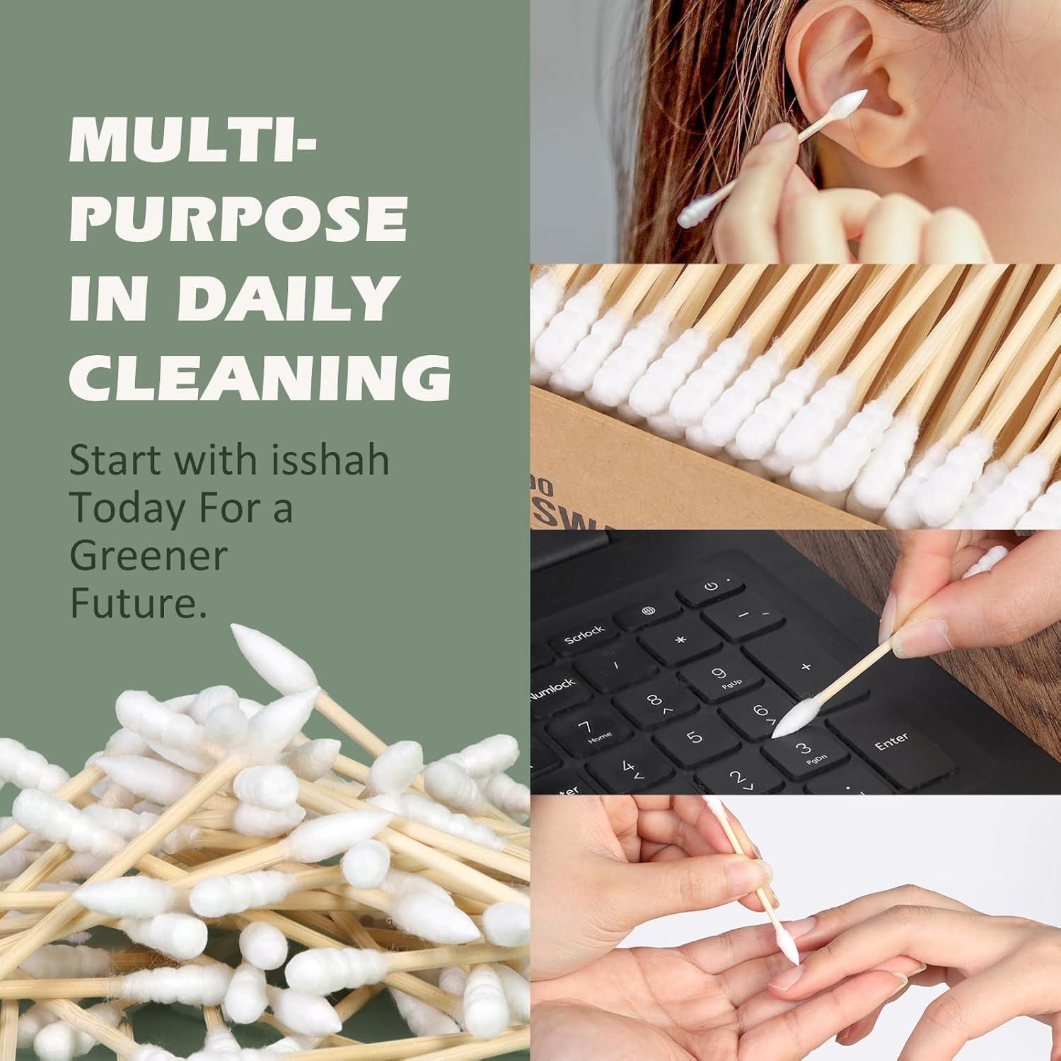 Bamboo Cotton Swabs – 2000 Count – FSC Certified and PETA Approved, Eco Friendly Double Tips, Plastic Free Ear Sticks, All Natural 100% Biodegradable Organic Cotton Buds by Isshah(Pointed & Spiral 1000 Count)