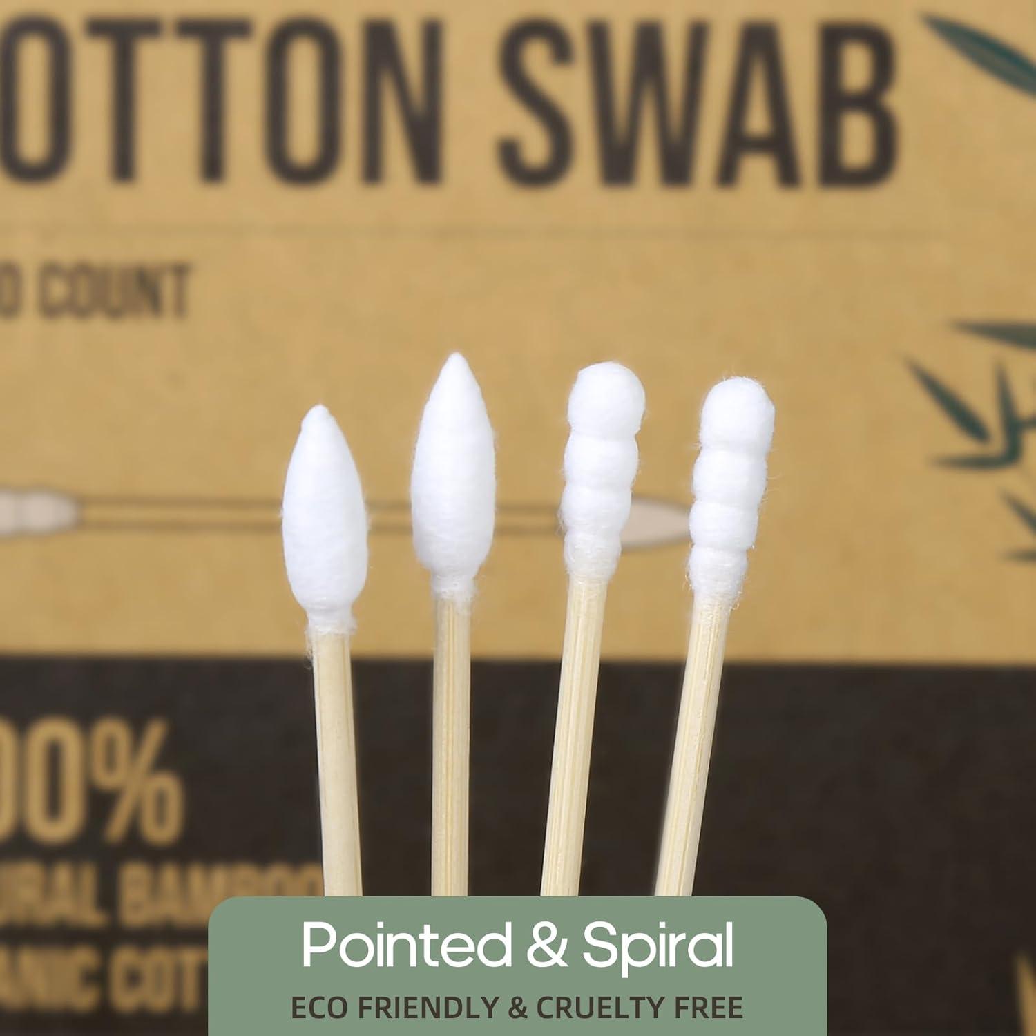 Bamboo Cotton Swabs – 2000 Count – FSC Certified and PETA Approved, Eco Friendly Double Tips, Plastic Free Ear Sticks, All Natural 100% Biodegradable Organic Cotton Buds by Isshah(Pointed & Spiral 1000 Count)
