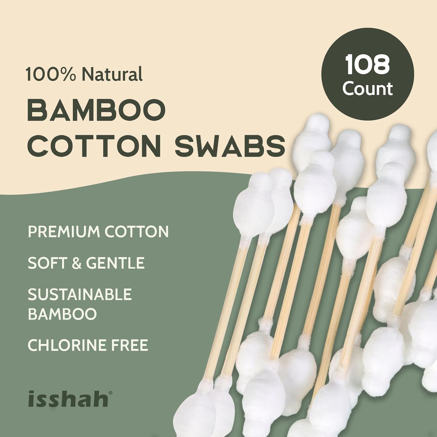 Baby Cotton Swabs – 108 Count – FSC Certified and PETA Approved, Bamboo Handle Cotton Tips, 100% Biodegradable, Gentle, Eco Friendly, Double Tips, Plastic Free Safety Baby Cotton Buds by Isshah