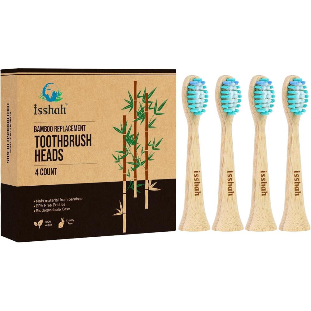 Bamboo Replacement Toothbrush Heads – FSC Certified and PETA Approved, 4 Count (Fits Most Philips Electric Toothbrushes)