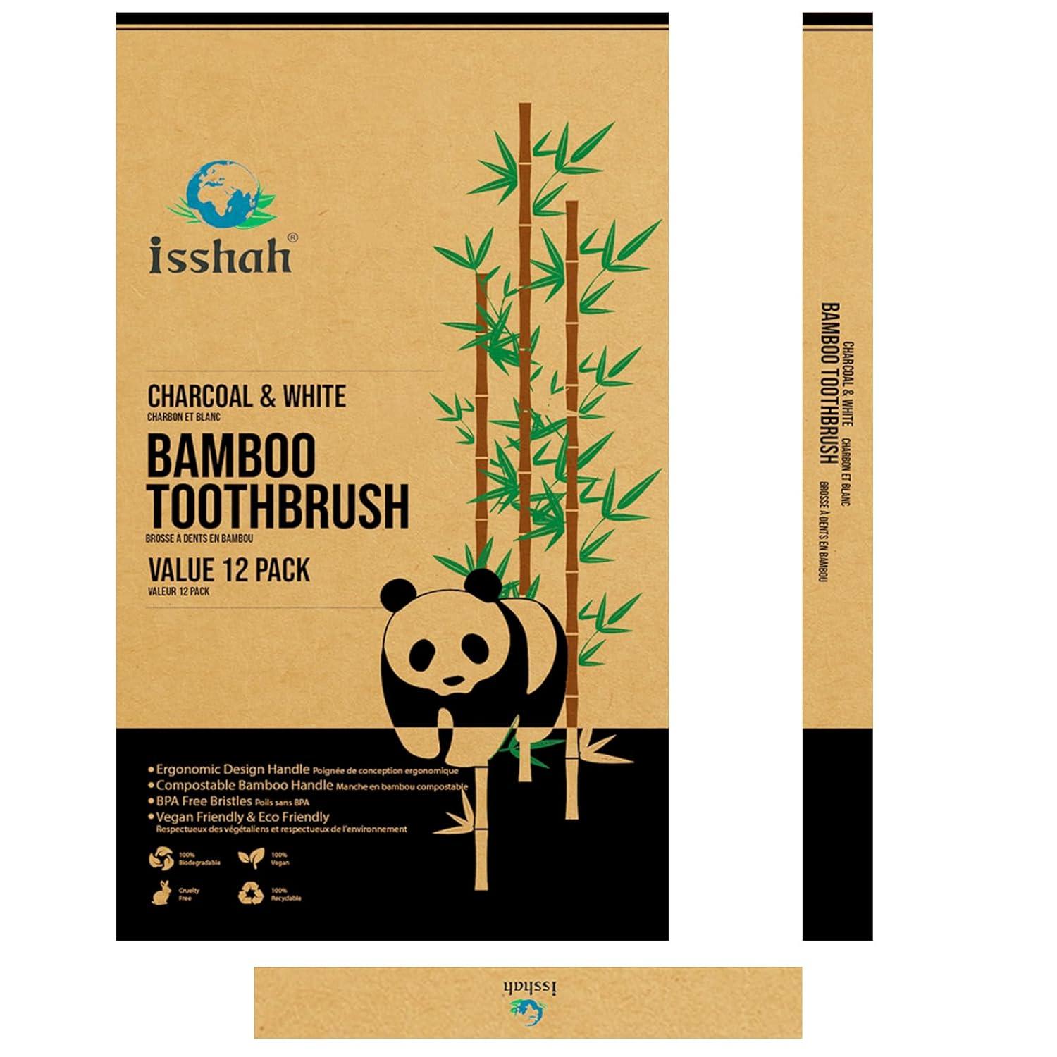 Biodegradable Eco-Friendly Natural Bamboo Charcoal Toothbrushes, FSC Certified and PETA Approved – 12 Count