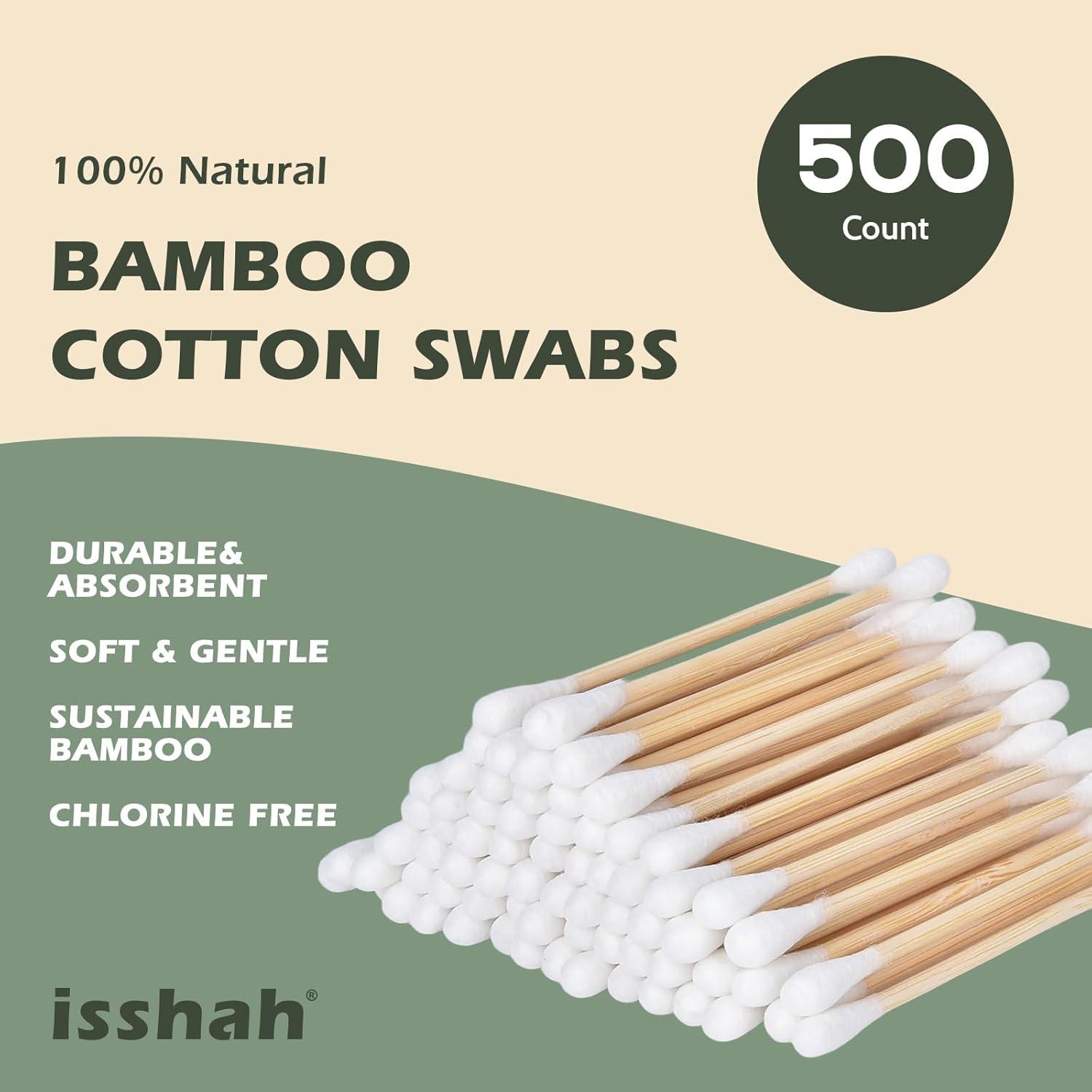Bamboo Cotton Swabs – 500 Count – FSC Certified and PETA Approved, Eco Friendly Double Tips, Plastic Free Ear Sticks, All Natural 100% Biodegradable Organic Cotton buds by Isshah