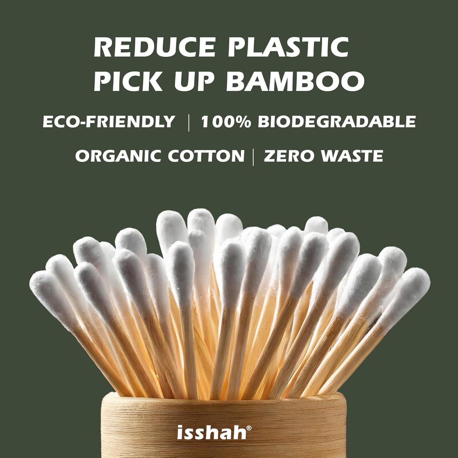 Bamboo Cotton Swabs – 500 Count – FSC Certified and PETA Approved, Eco Friendly Double Tips, Plastic Free Ear Sticks, All Natural 100% Biodegradable Organic Cotton buds by Isshah