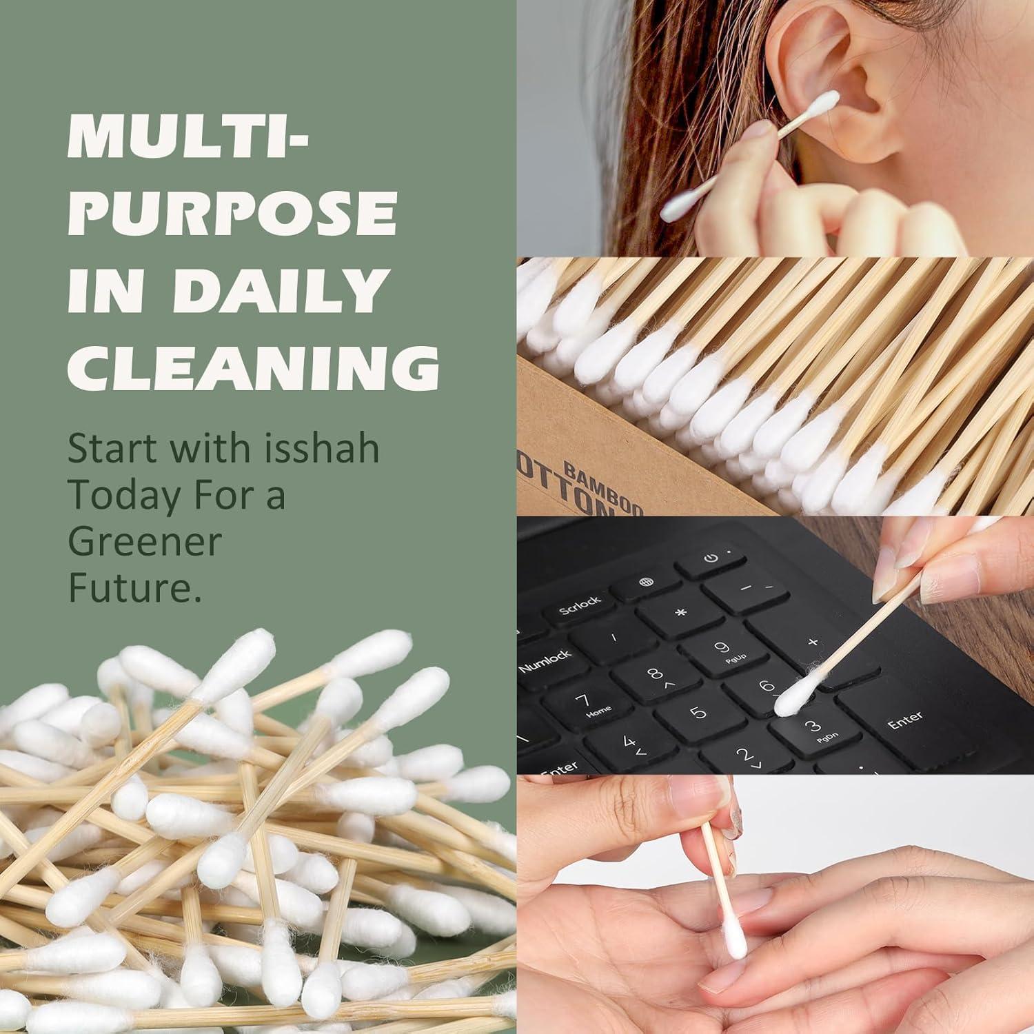 Bamboo Cotton Swabs – 500 Count – FSC Certified and PETA Approved, Eco Friendly Double Tips, Plastic Free Ear Sticks, All Natural 100% Biodegradable Organic Cotton buds by Isshah