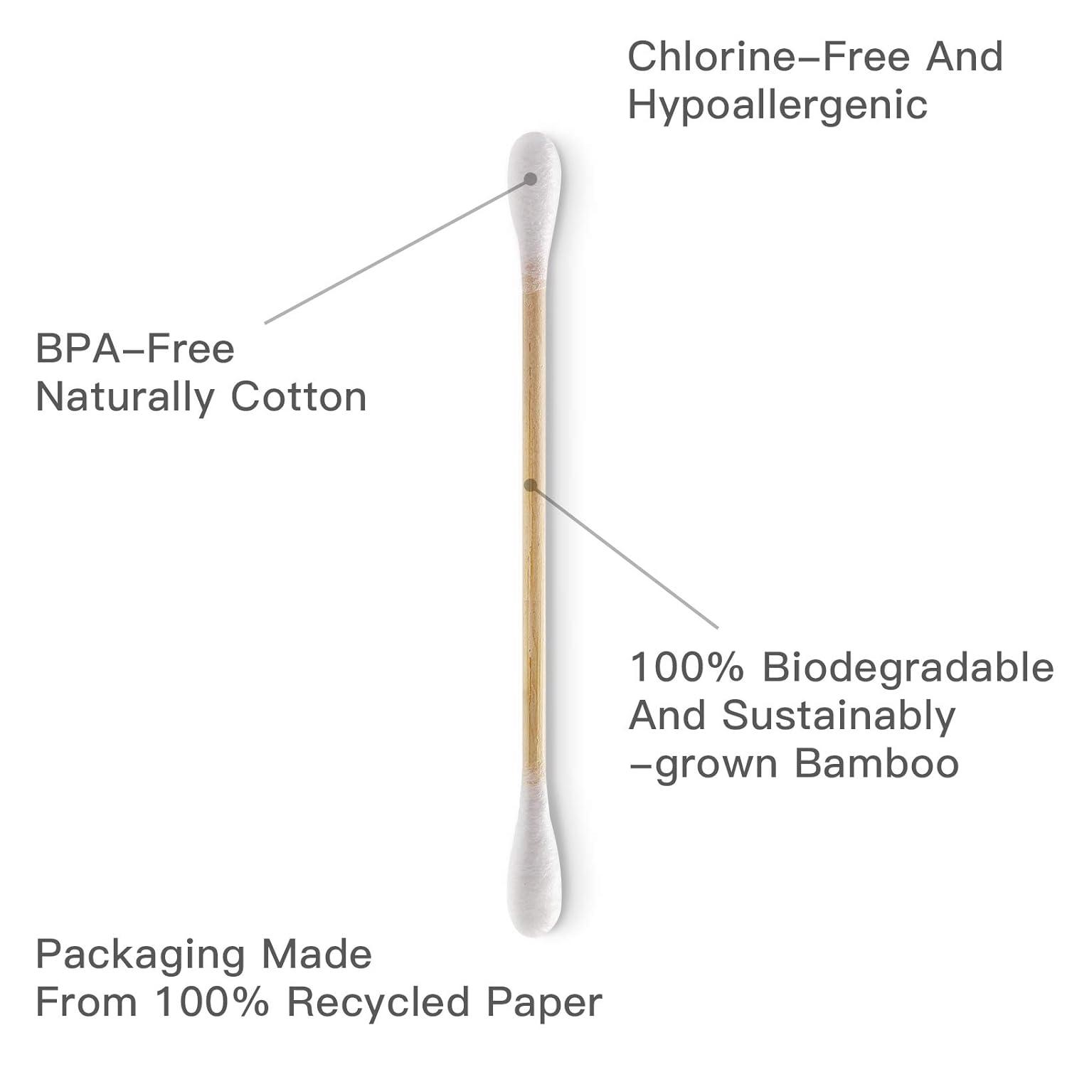 Bamboo Cotton Swabs – 500 Count – FSC Certified and PETA Approved, Eco Friendly Double Tips, Plastic Free Ear Sticks, All Natural 100% Biodegradable Organic Cotton buds by Isshah