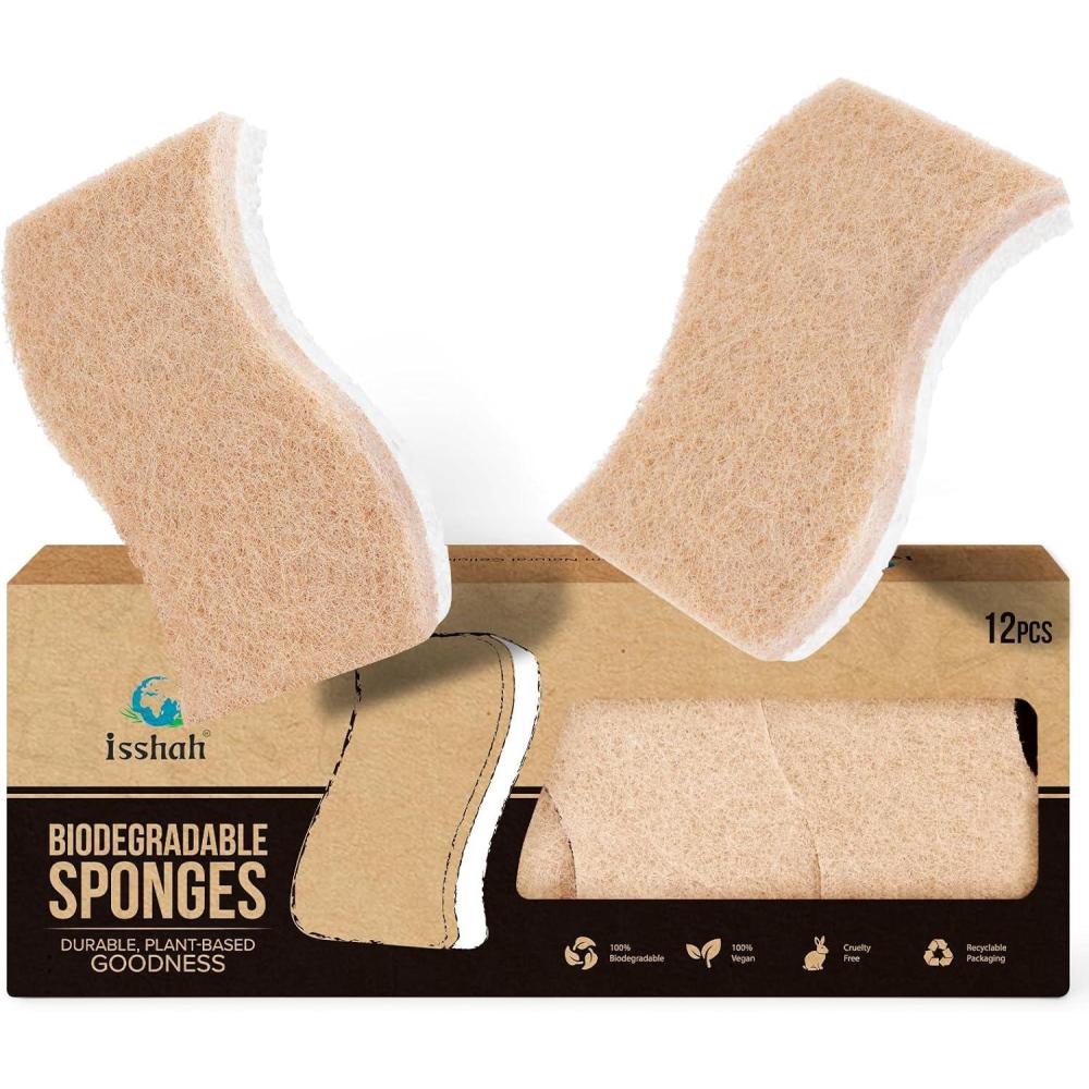 Plant-Based Kitchen Sponges – FSC Certified and PETA Approved, 12 Count