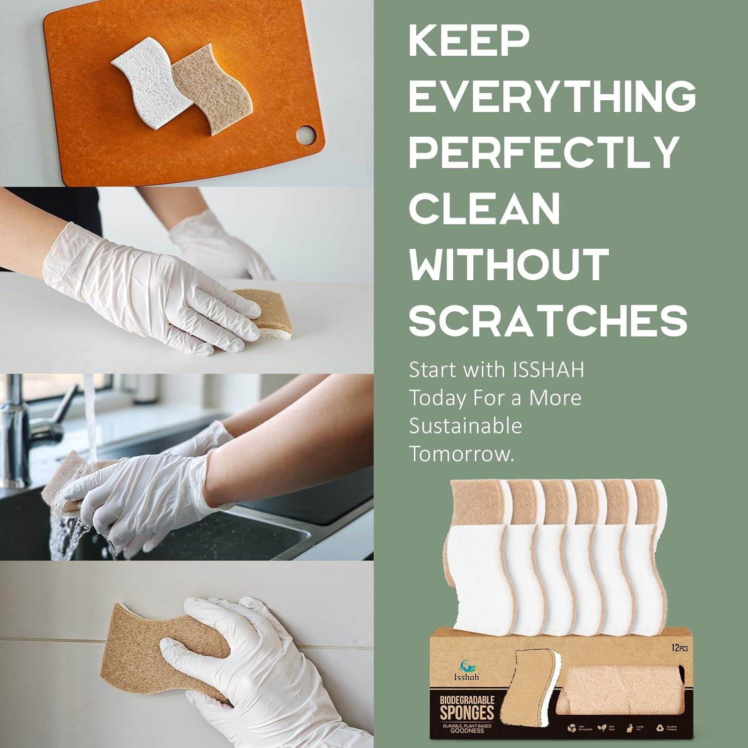 Plant-Based Kitchen Sponges – FSC Certified and PETA Approved, 12 Count