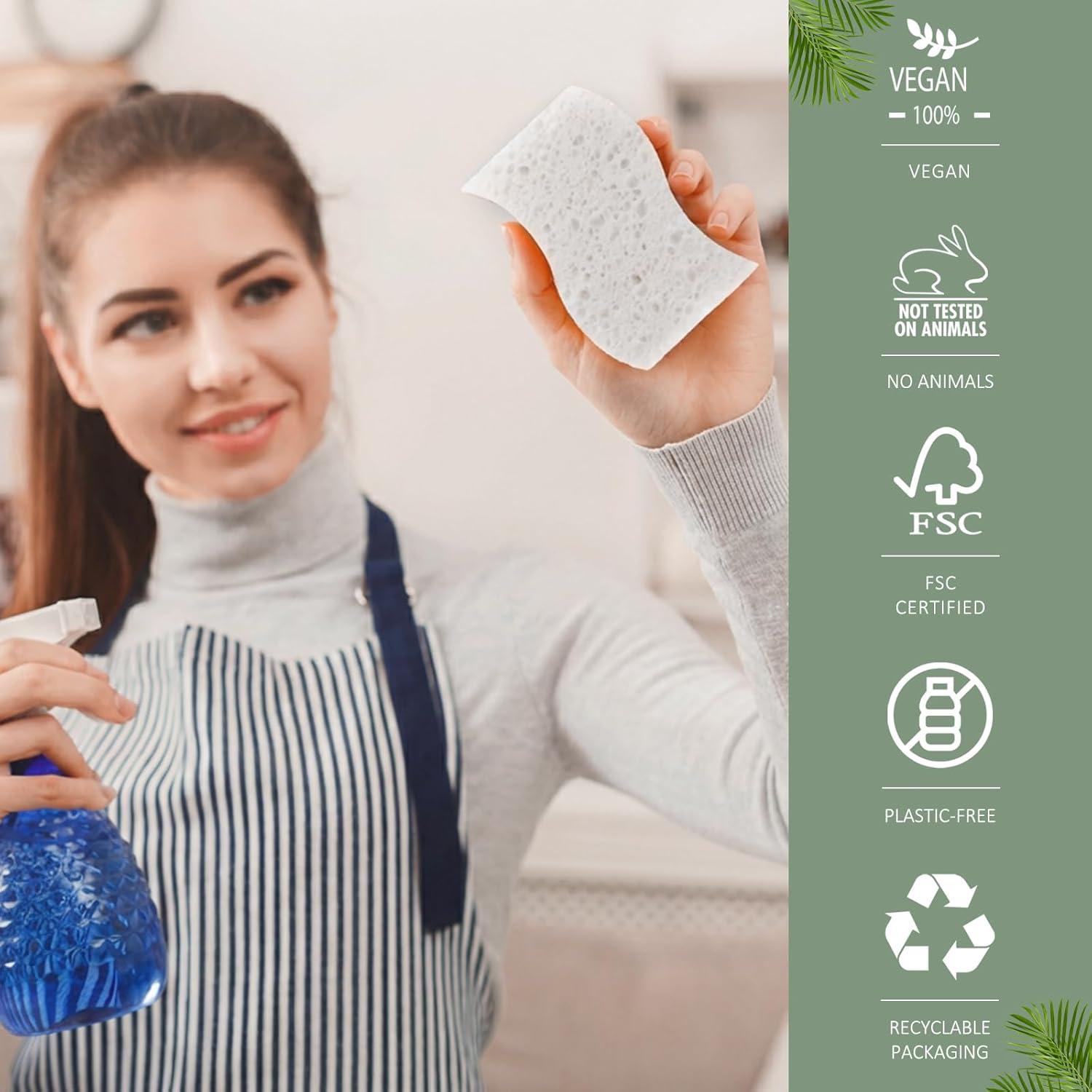 Plant-Based Kitchen Sponges – FSC Certified and PETA Approved, 12 Count
