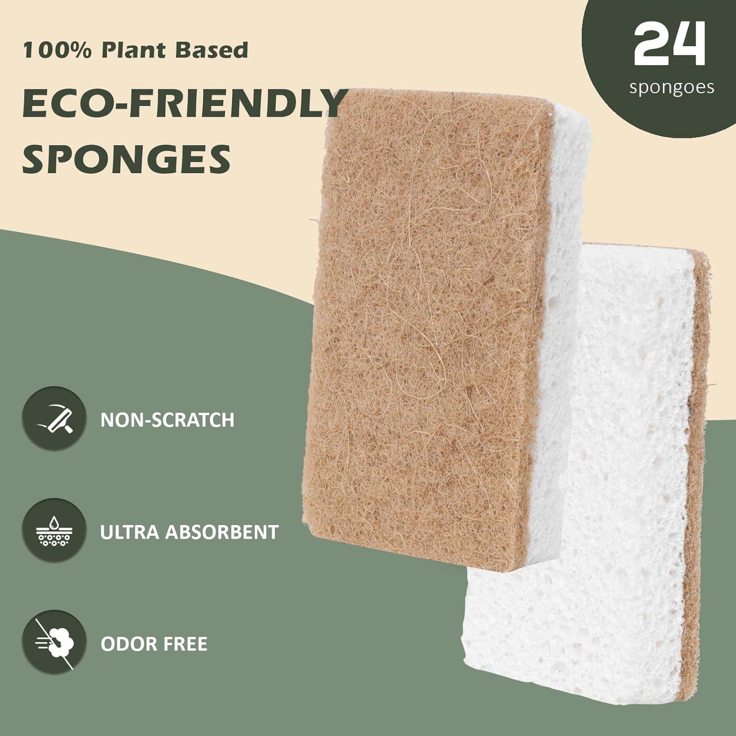 Plant-Based Kitchen Sponges – Natural, Eco-Friendly, Biodegradable Sisal Hemp Sponges for Dishes, Cleaning Sponge for Kitchen, Bathroom, Household – 24 Count