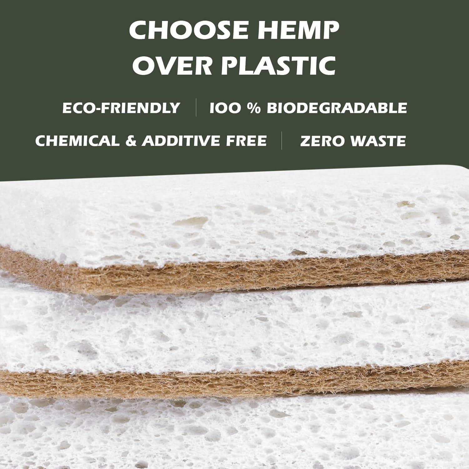 Plant-Based Kitchen Sponges – Natural, Eco-Friendly, Biodegradable Sisal Hemp Sponges for Dishes, Cleaning Sponge for Kitchen, Bathroom, Household – 24 Count