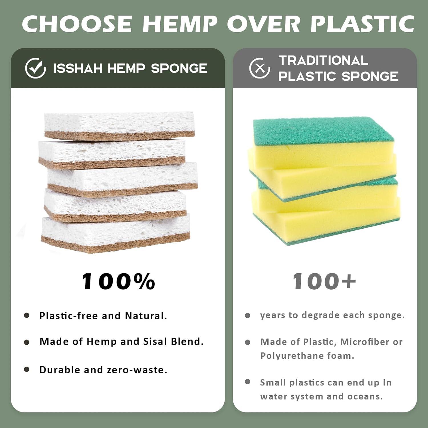 Plant-Based Kitchen Sponges – Natural, Eco-Friendly, Biodegradable Sisal Hemp Sponges for Dishes, Cleaning Sponge for Kitchen, Bathroom, Household – 24 Count