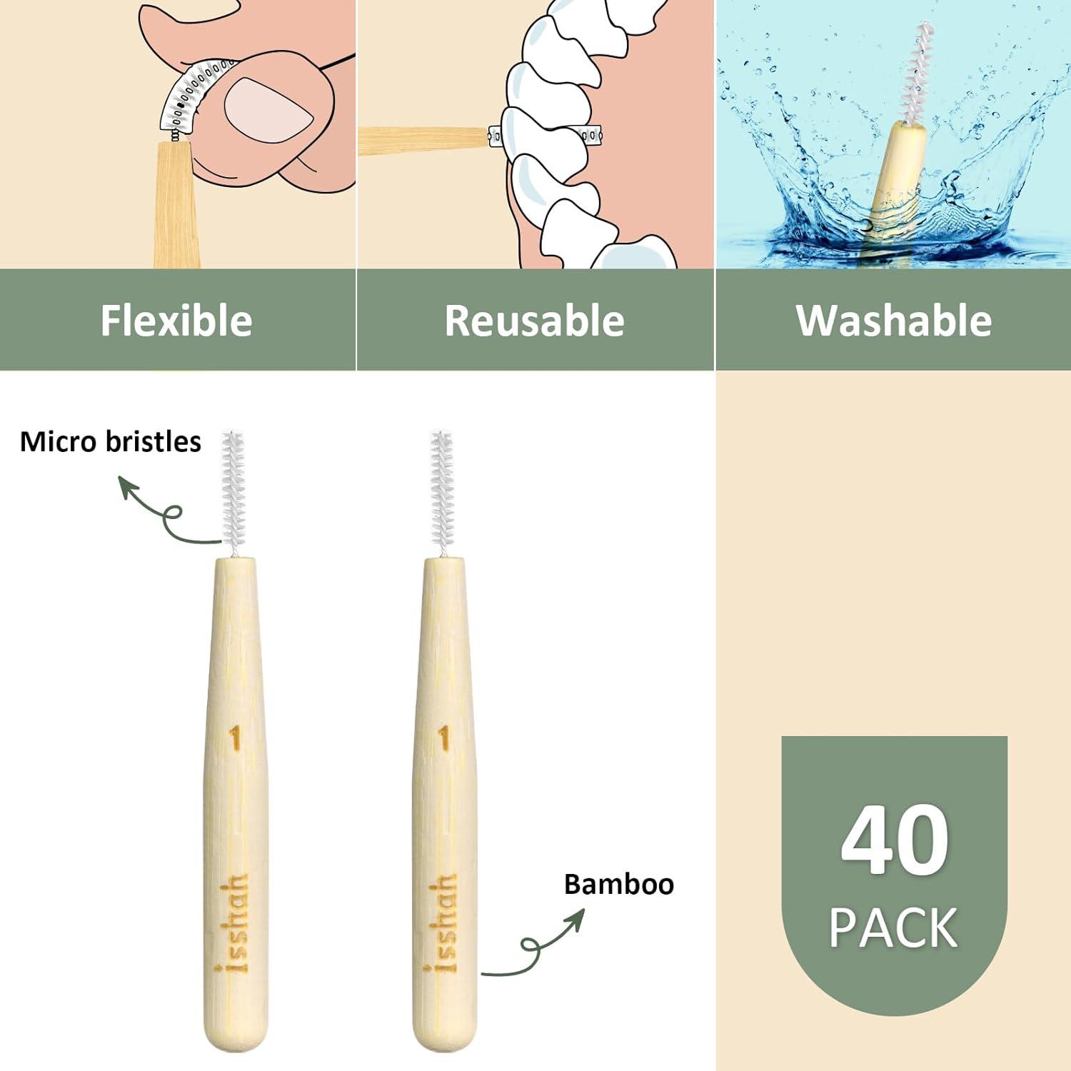 Bamboo Interdental Brushes, Between Teeth Cleaner Deep Clean Brush, 40 Count, Size 3, Medium Gaps(1 Count (Pack of 40))